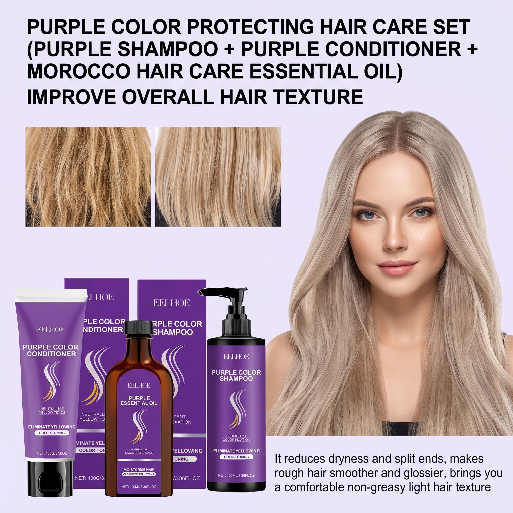 Hair Care Oil Serum - Set Sampo Ungu Dengan Kondisioner, Serum
