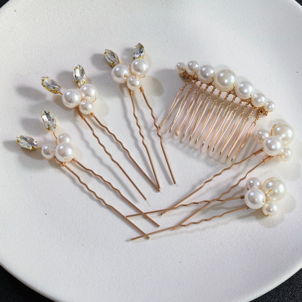 Clip In Hair Piece - Set Sisir Jepit Rambut Kristal Mutiara