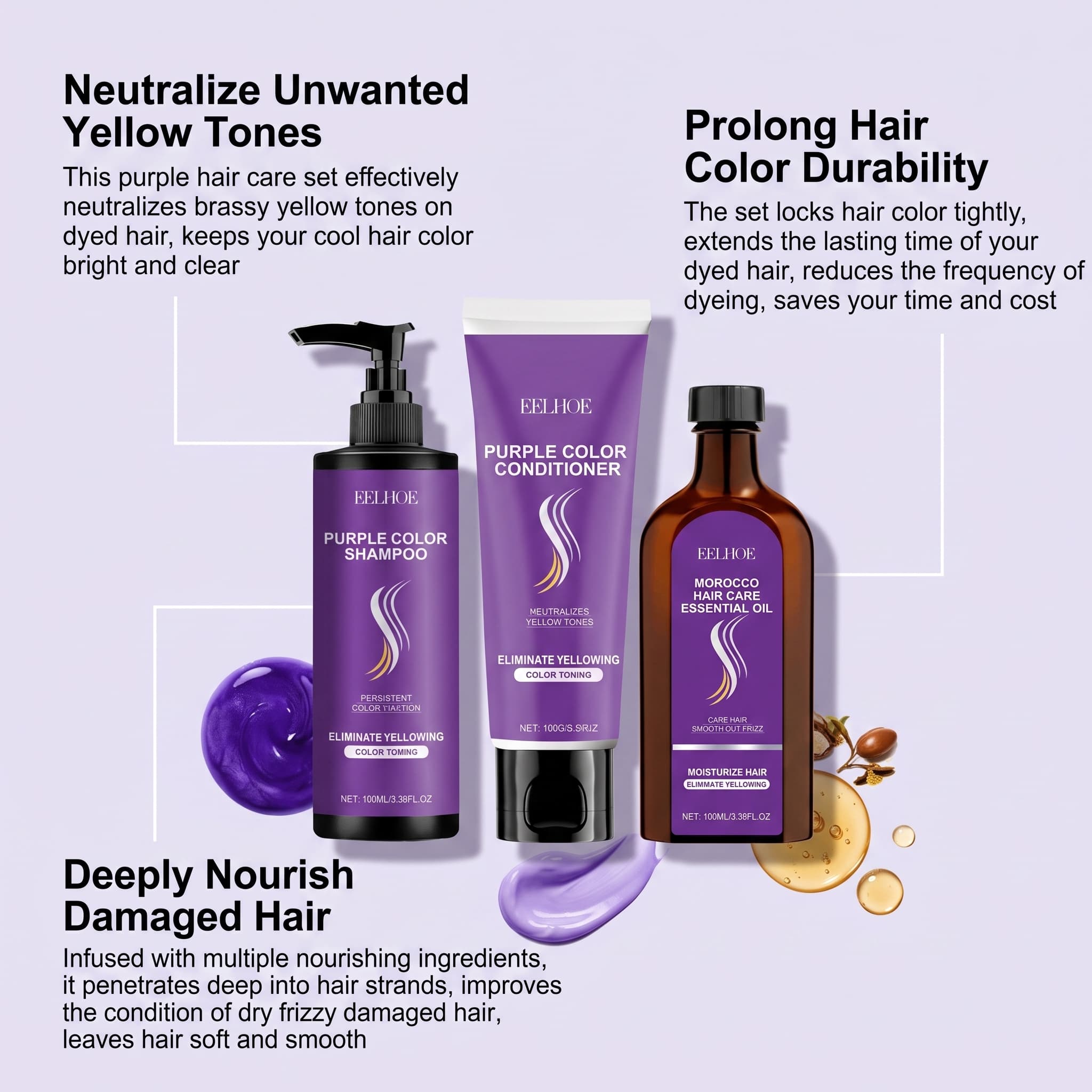 Set Sampo Ungu Dengan Kondisio - Hair Care Oil Serum ulasan dan harga